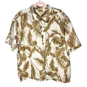 Panama Jack Men's Brown & White Short Sleeve Button Up Tropical Leaves XL Shirt